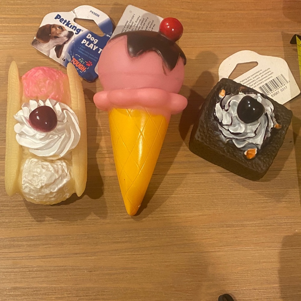 Dessert Squeak Dog Toy Cream Cone, Brownie Banana Split Squeak Dog Toy 3 in 1